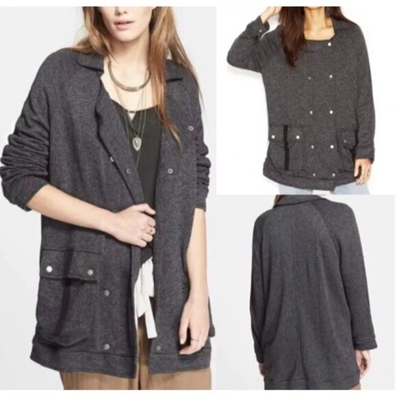 Free People Slouchy Peacoat Gray Linen Blend Women's Size Small *Missing Button - Picture 1 of 10